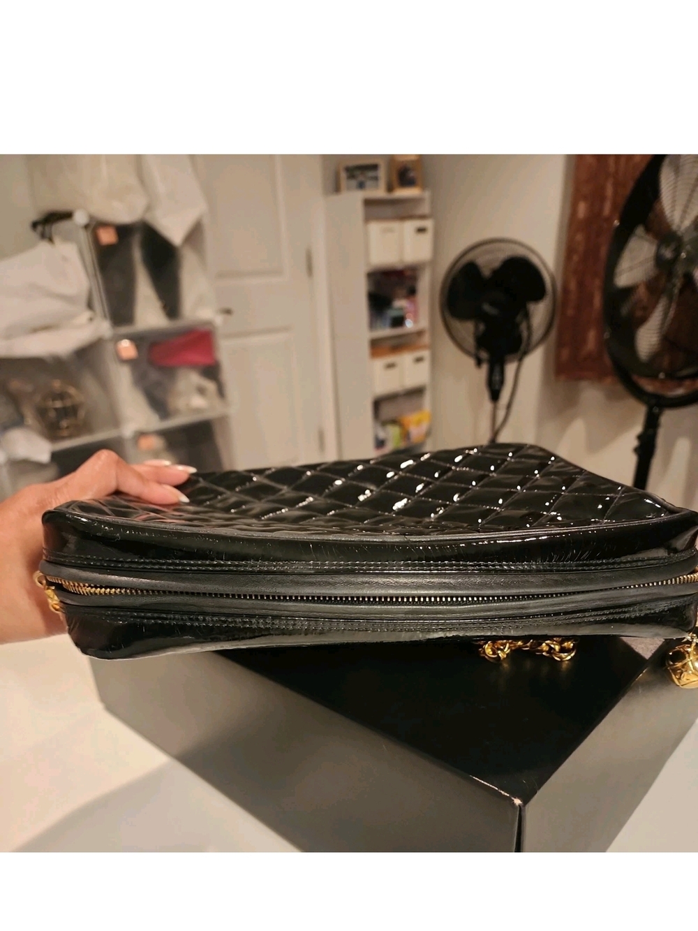 Authentic Vintage Chanel Black Quilted Patent Leather Bag - Picture 3 of 16
